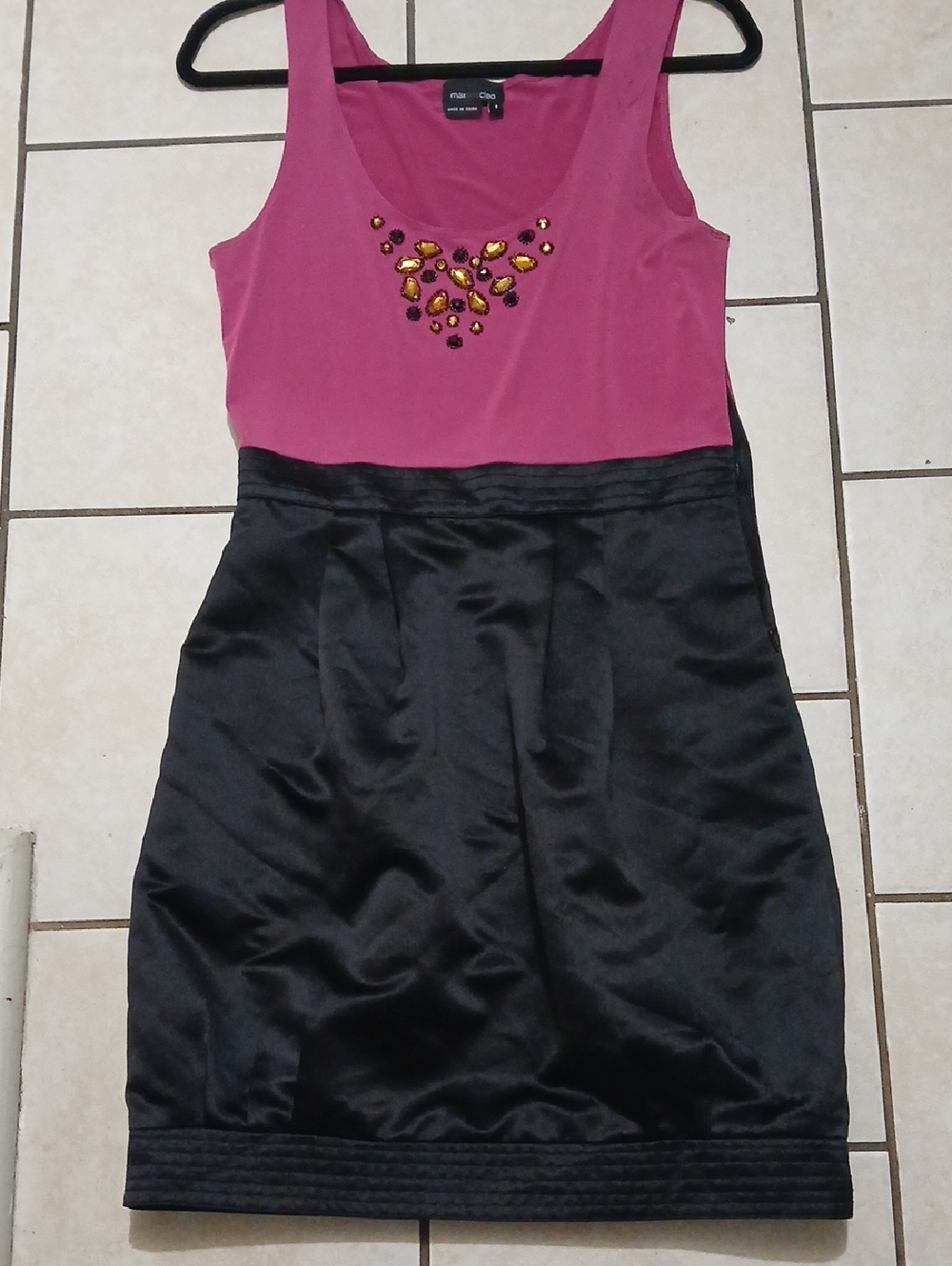 MAX & CLEO Womens Size S Pink and Black Jewel-Accent Mini Dress